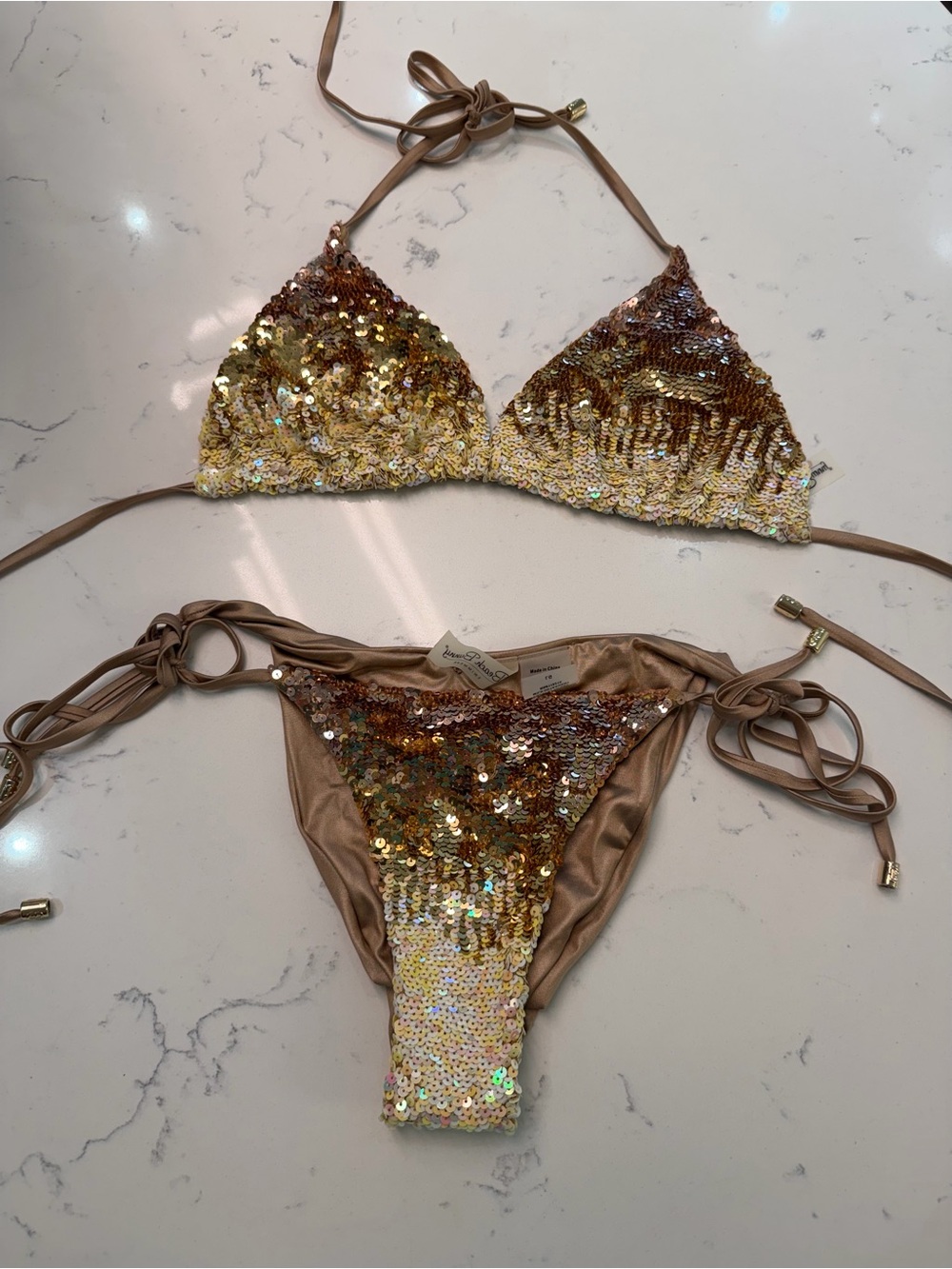 Beach Bunny Gold Sequin Bikini Set